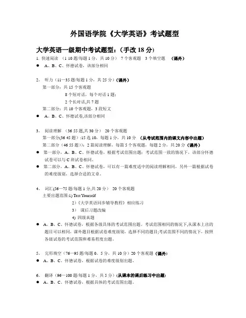 大学英语考试题型
