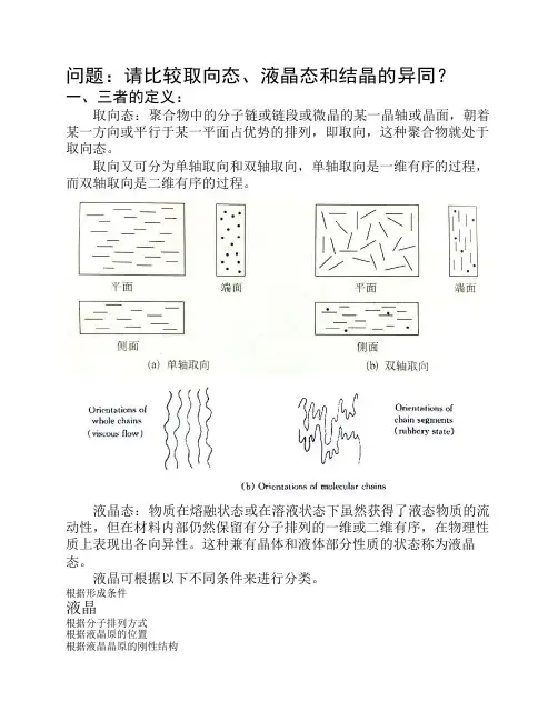 比较取向态、液晶态和结晶的异同
