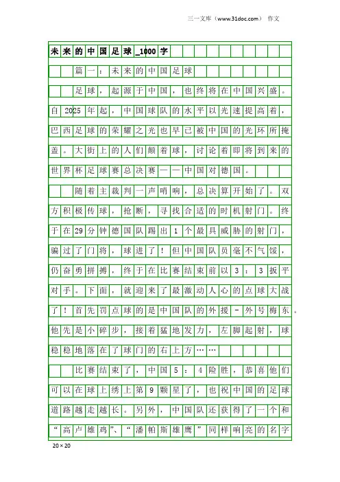 作文：未来的中国足球_1000字