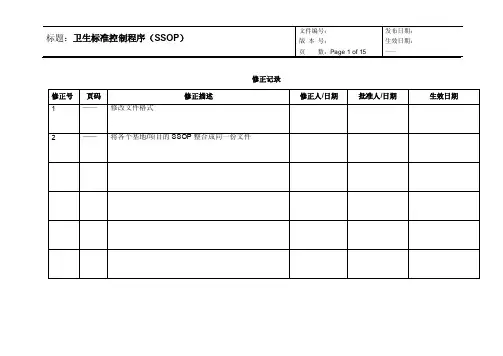 卫生标准控制程序（SSOP）