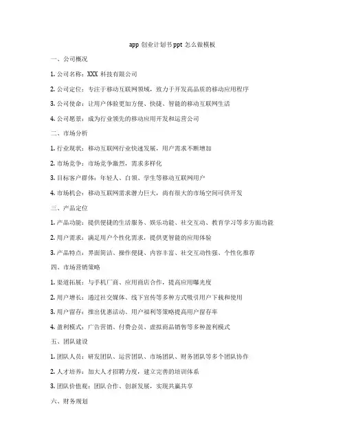 app创业计划书ppt怎么做模板