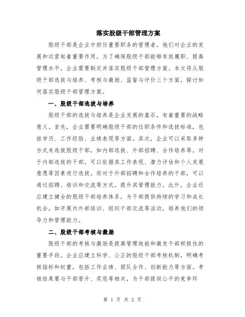 落实股级干部管理方案