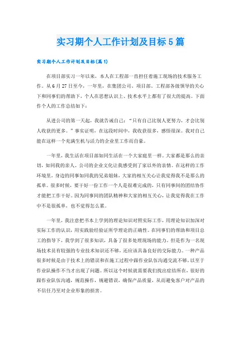 实习期个人工作计划及目标5篇