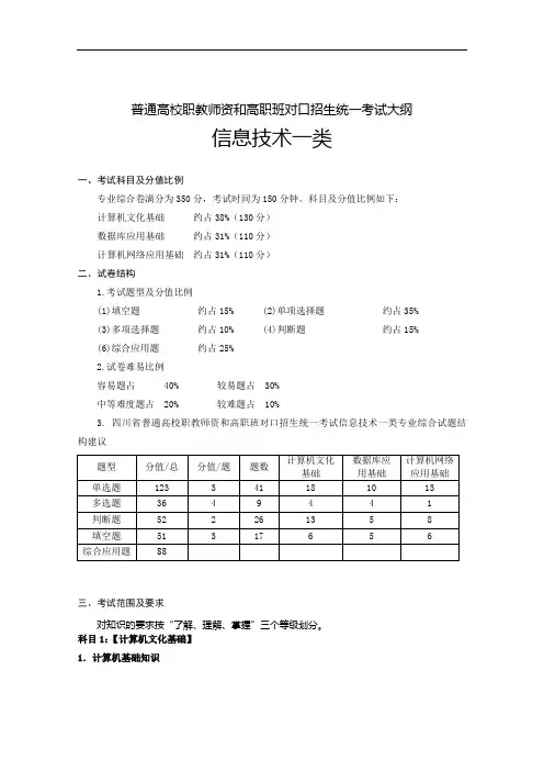 四川省普通高校职教师资与高职班对口招生统一考试提纲