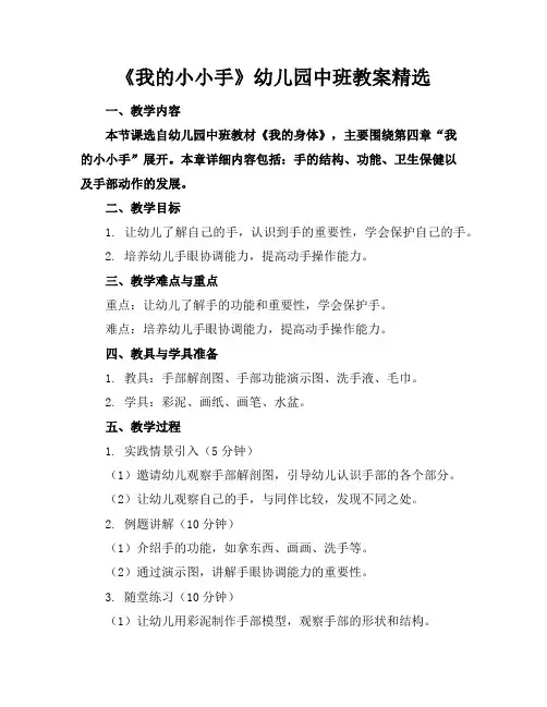《我的小小手》幼儿园中班教案精选