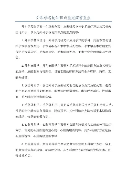 外科学各论知识点重点简答重点