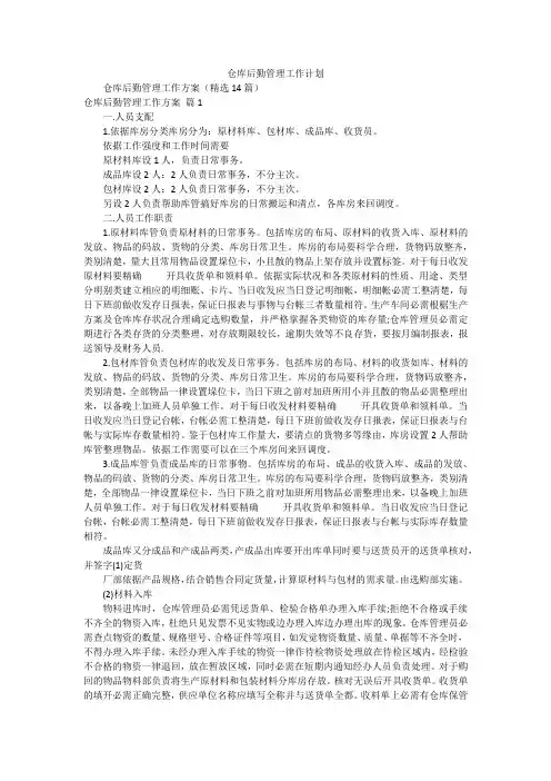 仓库后勤管理工作计划