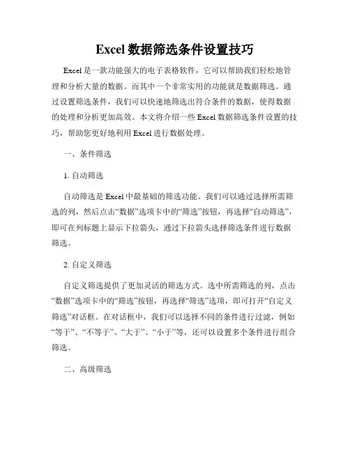 Excel数据筛选条件设置技巧