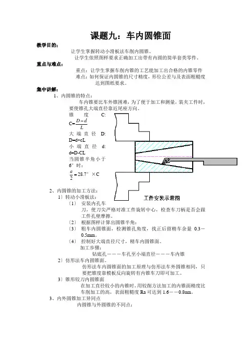 车工实训课题九车内圆锥面