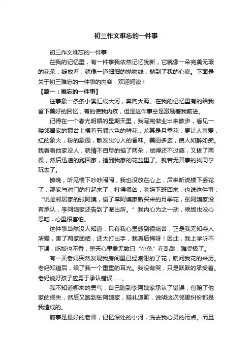 初三作文难忘的一件事