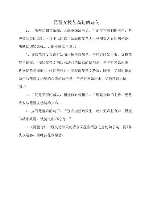 琵琶女技艺高超的诗句