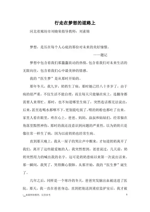 行走在梦想的道路上_优秀作文