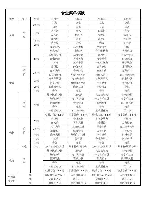 食堂菜单模版