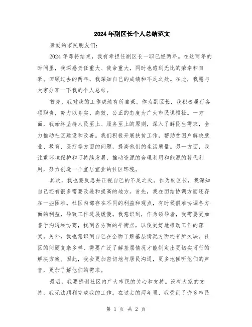 2024年副区长个人总结范文