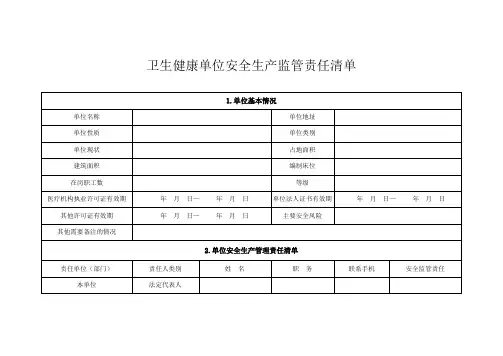 卫生健康单位安全生产监管责任清单