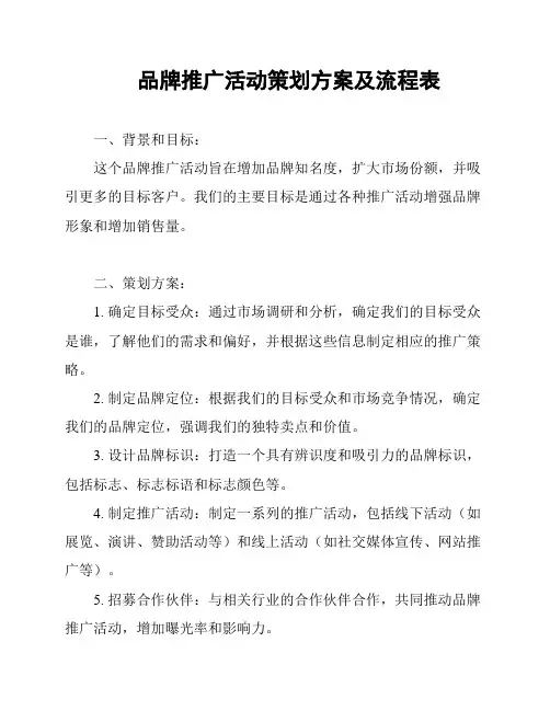 品牌推广活动策划方案及流程表