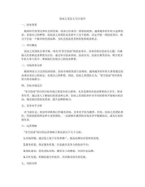 创业之星怎么写计划书