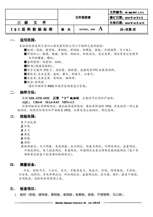 进料检验标准