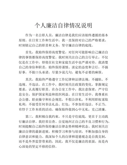 个人廉洁自律情况说明