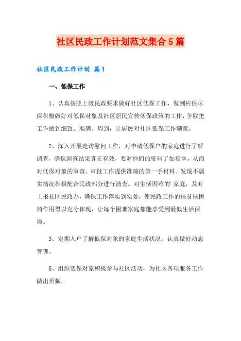社区民政工作计划范文集合5篇