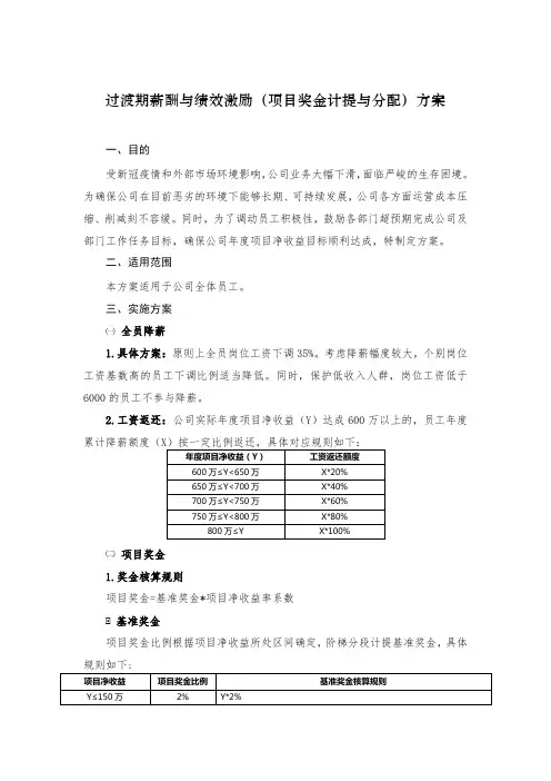 过渡期薪酬与绩效激励(项目奖金计提与分配)方案