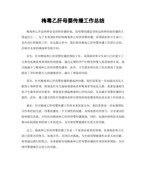 梅毒乙肝母婴传播工作总结