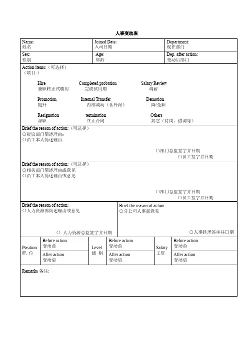 人事变动表、转正通知单