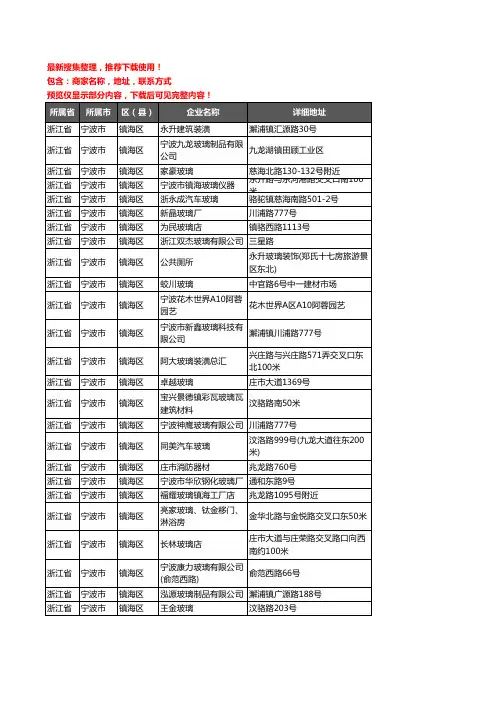 新版浙江省宁波市镇海区玻璃企业公司商家户名录单联系方式地址大全37家