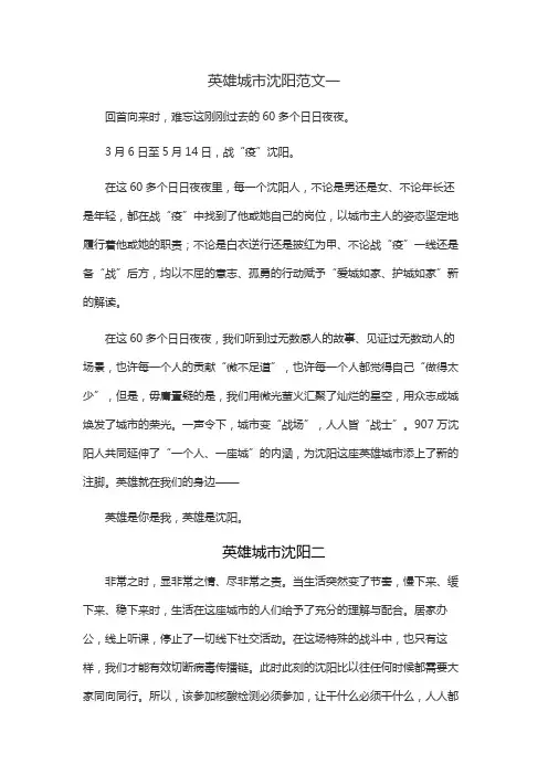英雄城市沈阳征文三年级