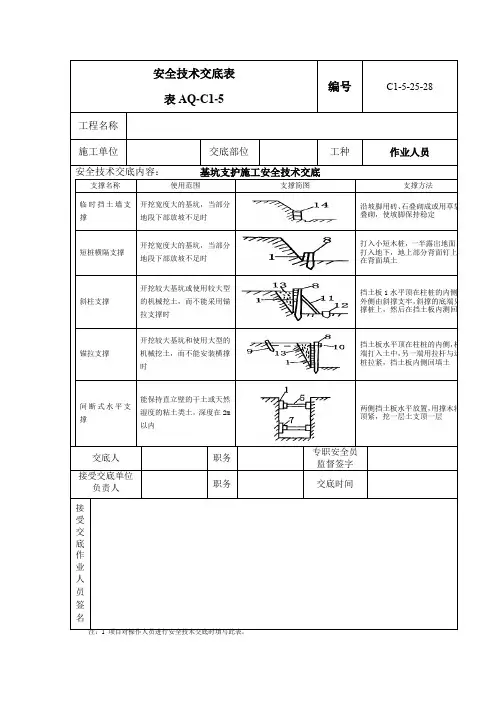 深基坑支护作业安全技术交底表