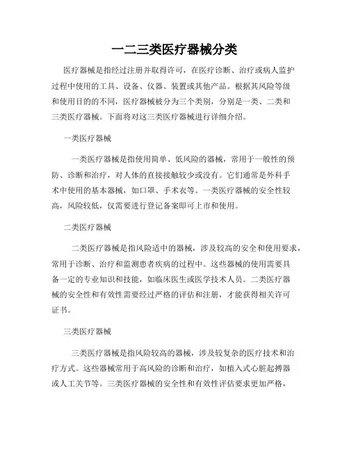 一二三类医疗器械分类