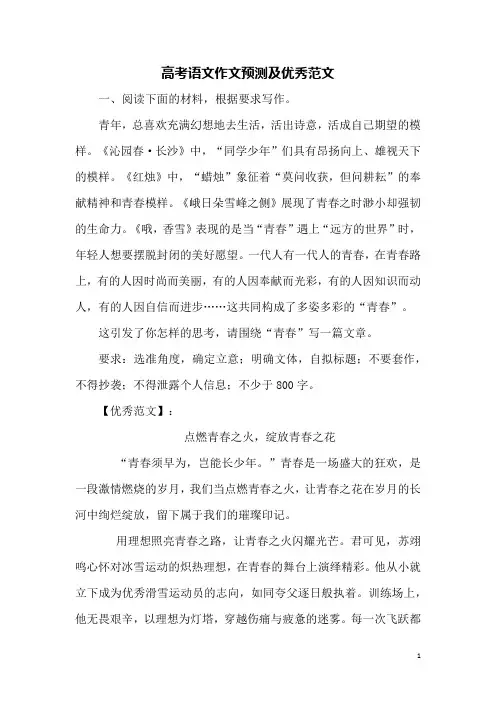 高考语文作文预测及优秀范文