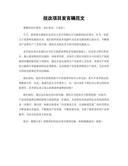 技改项目发言稿范文