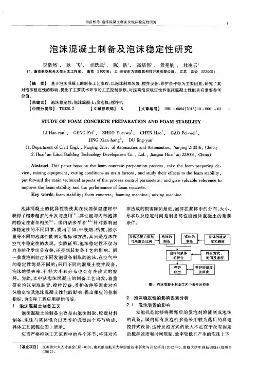 泡沫混凝土制备及泡沫稳定性研究