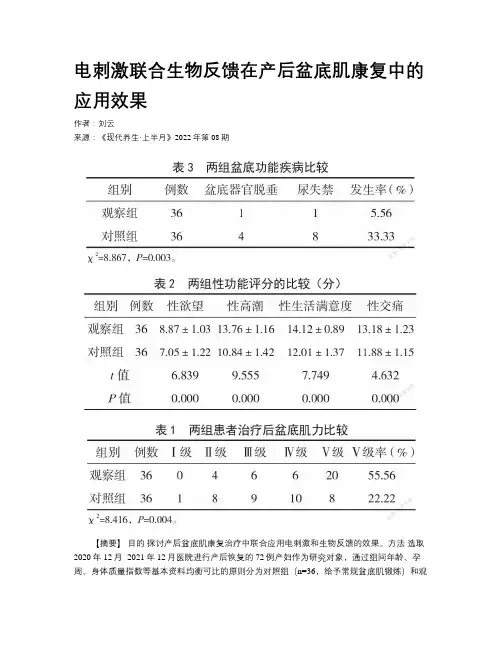 电刺激联合生物反馈在产后盆底肌康复中的应用效果 