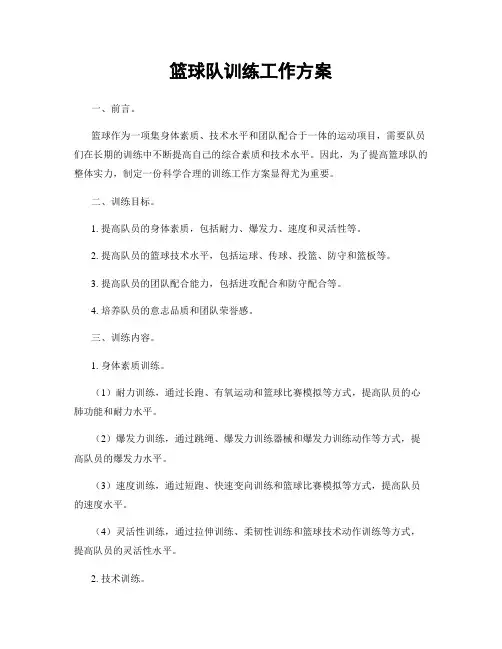 篮球队训练工作方案