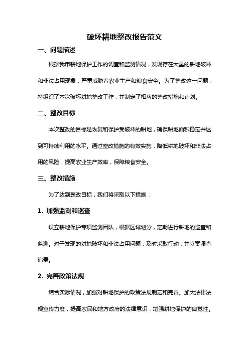 破坏耕地整改报告范文