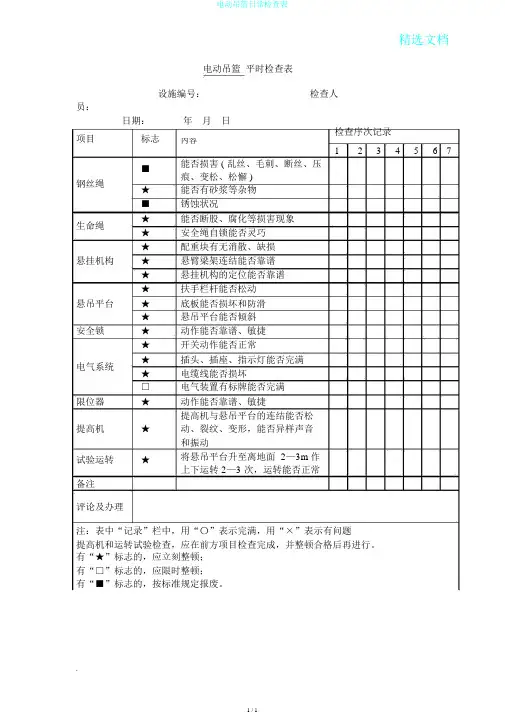 电动吊篮日常检查表