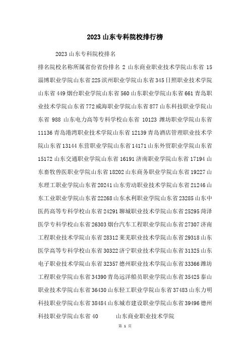 2023山东专科院校排行榜