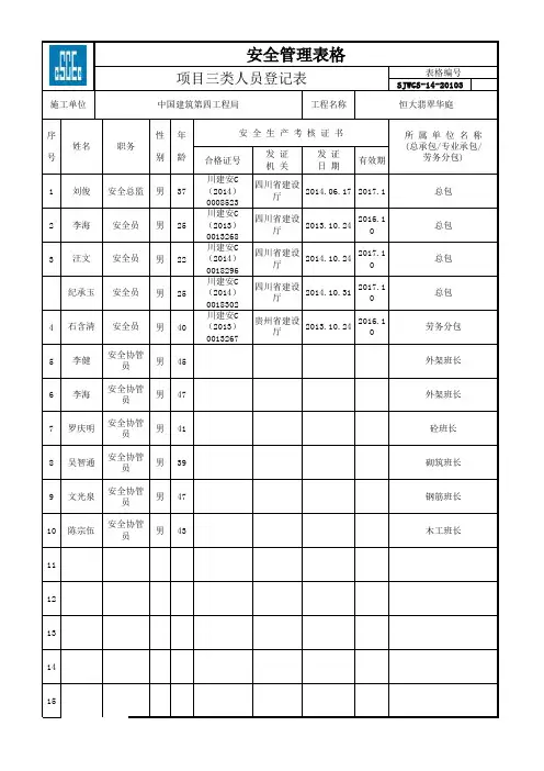 项目三类人员登记表