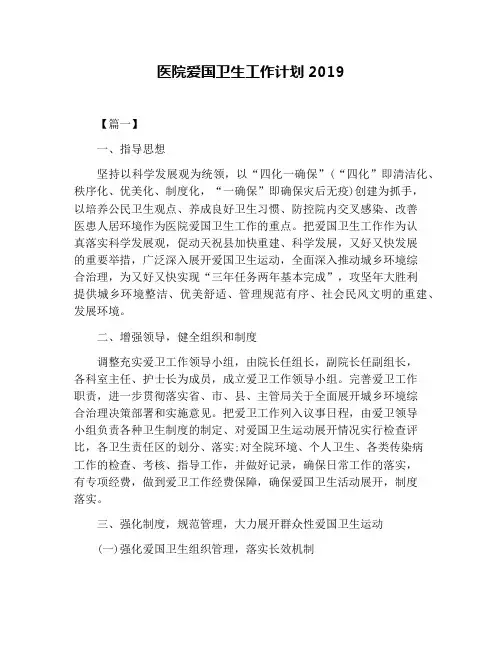 医院爱国卫生工作计划2019