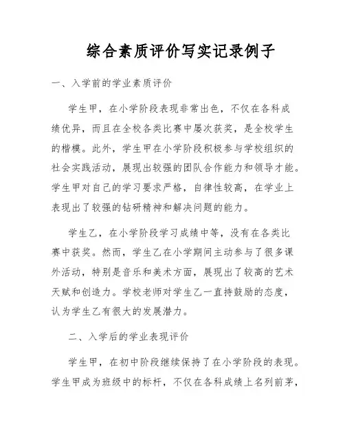 综合素质评价写实记录例子
