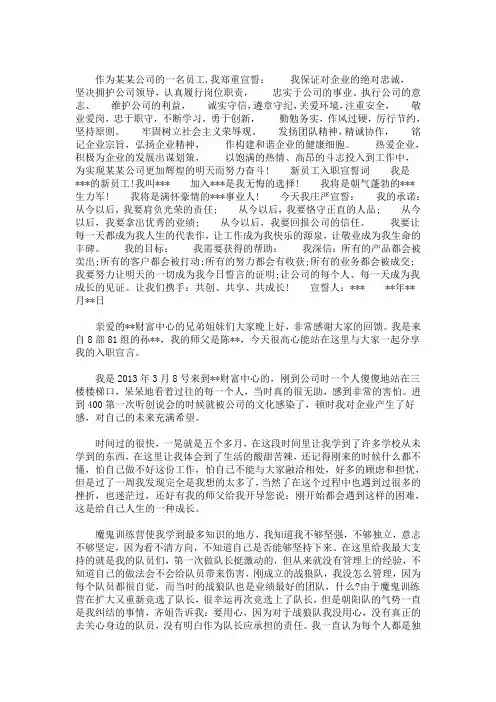 最新入职宣言