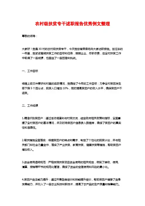农村级扶贫专干述职报告优秀例文整理