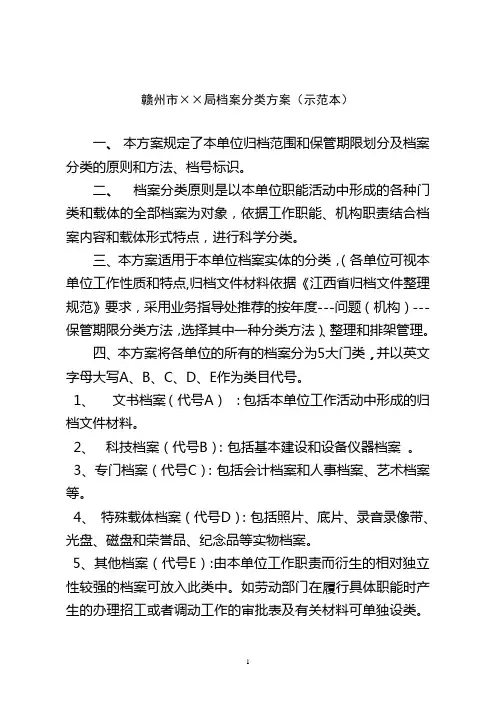 (档案管理)赣州市××局档案分类方案(示范本)