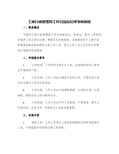 工商行政管理局工作日岗位纪律考核制度
