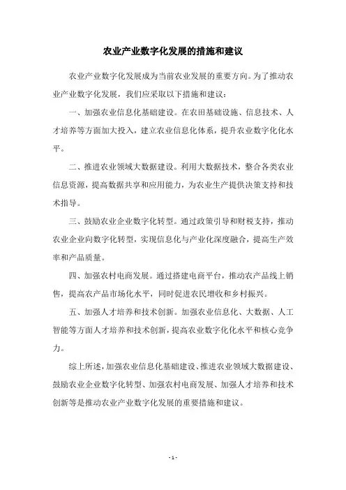 农业产业数字化发展的措施和建议