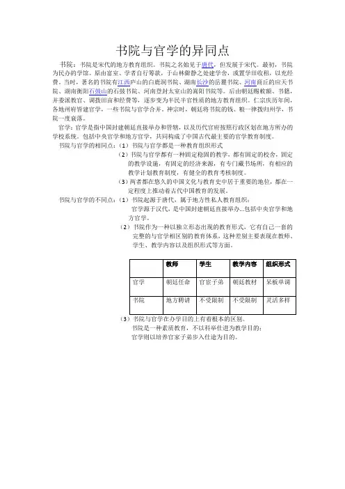 书院与官学的异同点文档