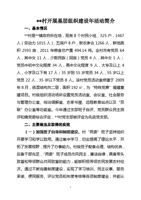 村支部开展组织建设活动年情况简介