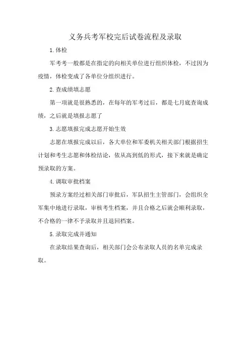 义务兵考军校完后试卷流程及录取